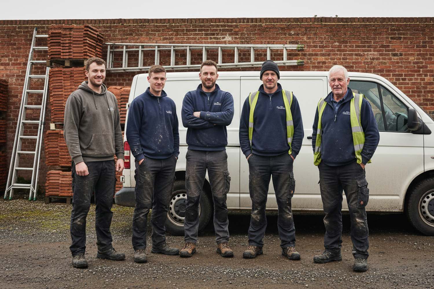 The J.C Mayer Roofing team outside the yard in Sutton Coldfield
