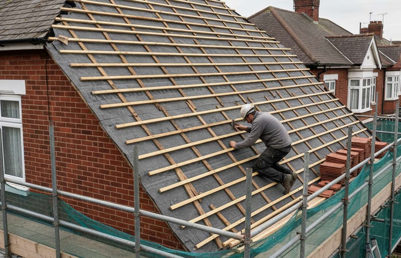 New fascia and guttering fitted at the eaves of a 1930s semi